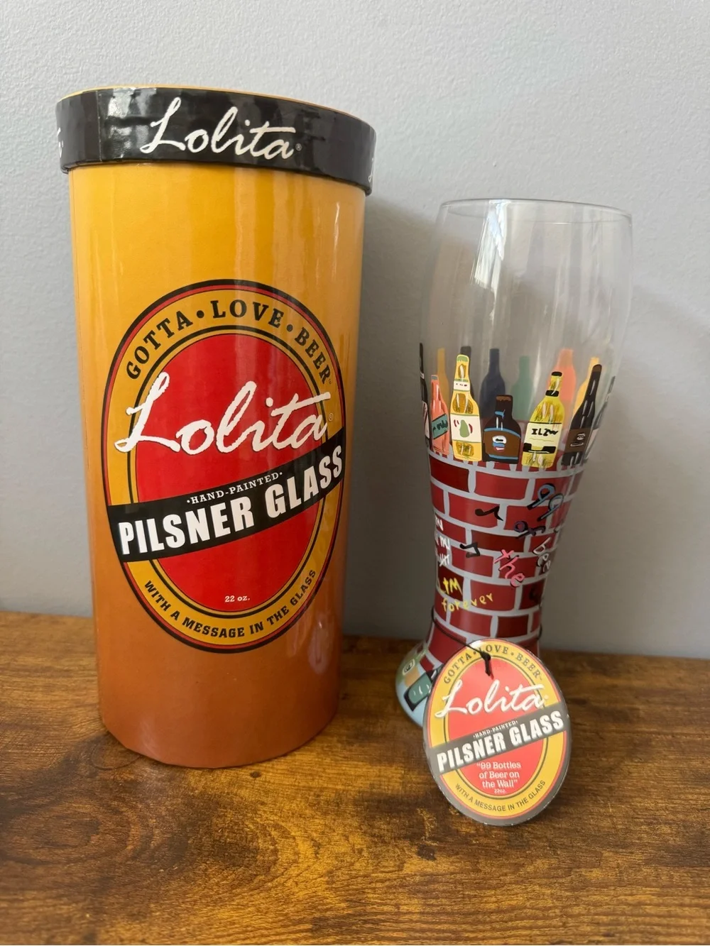 Lolita 99 Bottles Of Beer On The Wall Pilsner Glass‎ 22 Oz w Tag & Tube